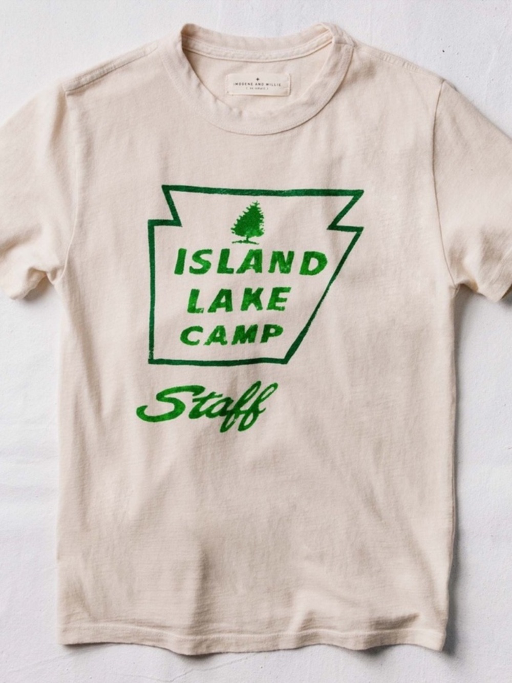 Island Lake Camp Staff Tee in Cream with Green Logo IMOGENE + WILLIE